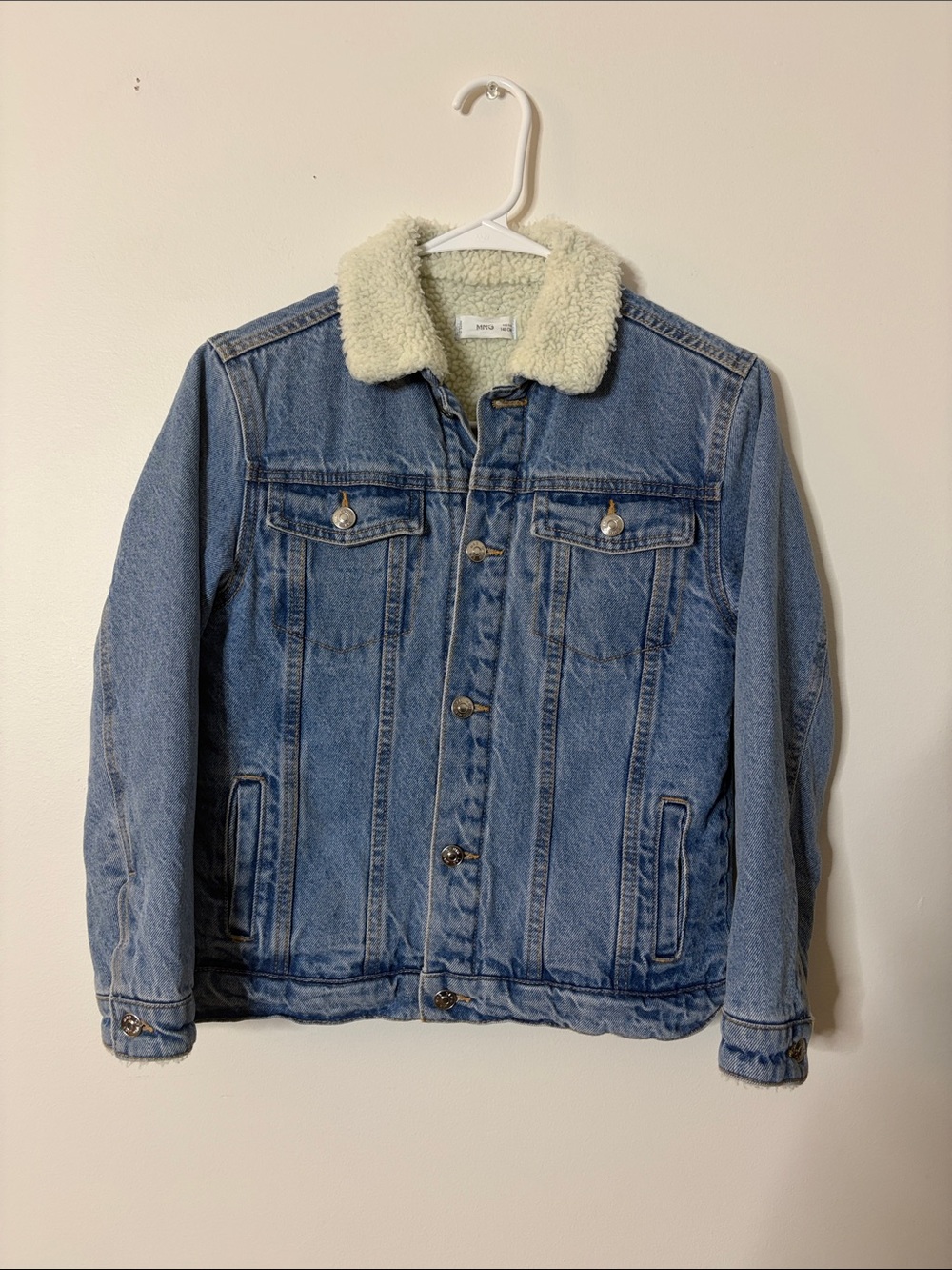 Kids Blue Denim Jacket with Cream Sherpa Collar - Picture 1 of 6